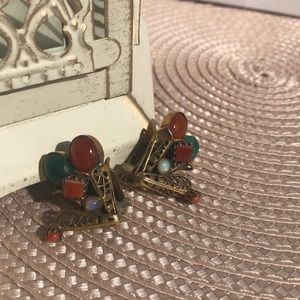 Vintage Clip Earrings Multi Colored Stones